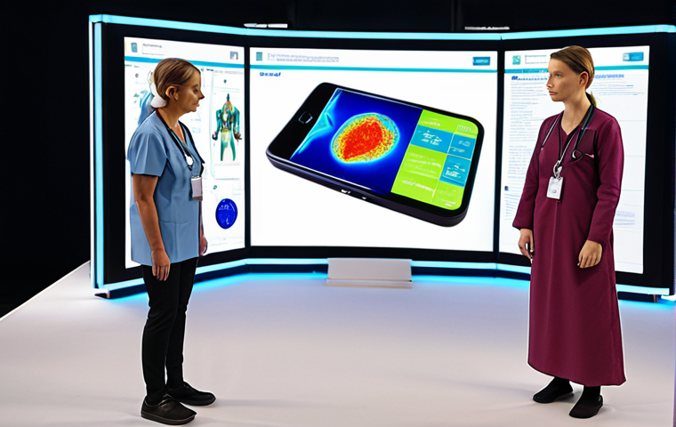 **

Prompt: "A textile trade fair showcasing smart textiles that monitor a patient's vital signs in real-time. Focus on the innovative technology and the potential impact on healthcare."

**