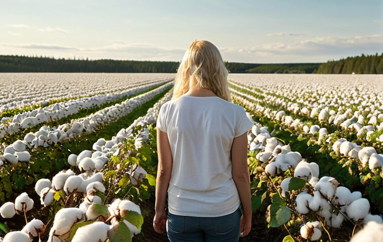 **

Prompt: Sustainable cotton field in Sweden, minimal water usage, no pesticides, soft sunlight, focus on environmental friendliness, Nordic landscape backdrop.

**