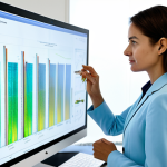 A professional female textile engineer in modest business attire, fully clothed, standing in a brightly lit textile research laboratory. She is thoughtfully examining a sustainable fabric sample made from innovative biomaterials, with a digital holographic display in the background showing a detailed lifecycle analysis (LCA) graph. The scene emphasizes modern sustainable textile innovation and circular economy principles. Perfect anatomy, correct proportions, natural pose, well-formed hands, proper finger count, natural body proportions. Safe for work, appropriate content, professional, high quality professional photography, realistic, detailed.