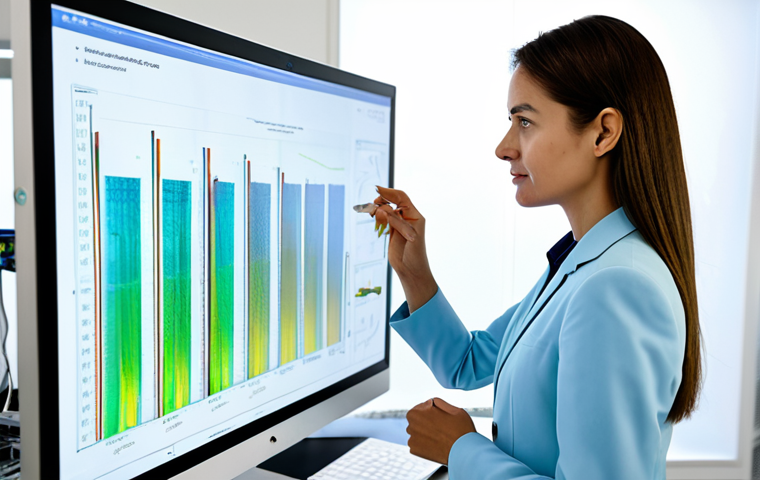 A professional female textile engineer in modest business attire, fully clothed, standing in a brightly lit textile research laboratory. She is thoughtfully examining a sustainable fabric sample made from innovative biomaterials, with a digital holographic display in the background showing a detailed lifecycle analysis (LCA) graph. The scene emphasizes modern sustainable textile innovation and circular economy principles. Perfect anatomy, correct proportions, natural pose, well-formed hands, proper finger count, natural body proportions. Safe for work, appropriate content, professional, high quality professional photography, realistic, detailed.