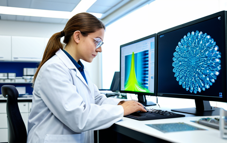 A professional female textile engineer in a modest lab coat and professional dress, meticulously examining innovative bio-based fabric samples under a microscope in a clean, state-of-the-art research laboratory. The background features blurred, futuristic lab equipment, digital screens displaying material data, and sustainable textile swatches. The lighting is bright and clean, emphasizing an atmosphere of innovation and focused discovery. The subject is fully clothed, with appropriate attire, in a natural pose, ensuring perfect anatomy, correct proportions, well-formed hands, and proper finger count. Safe for work, appropriate content, professional photography, high quality, ultra-detailed, realistic.