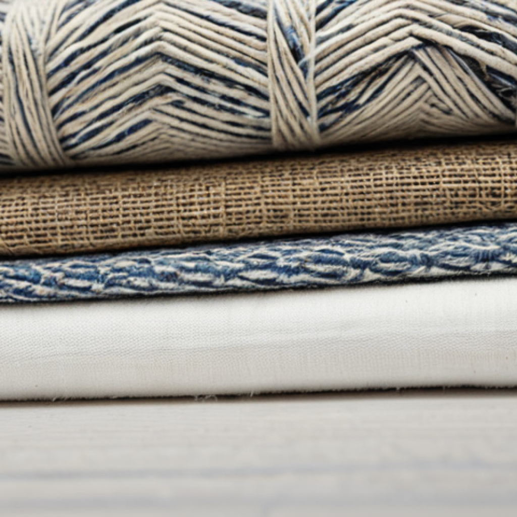 **Prompt:** "A close-up photograph showcasing various textile samples: cotton, linen, polyester, and a cotton-polyester blend. Each sample is clearly labeled and arranged on a clean, well-lit surface. The image emphasizes the textures and weaves of each material. Professional studio lighting, high resolution, perfect anatomy, safe for work, fully clothed, appropriate content, educational, professional."