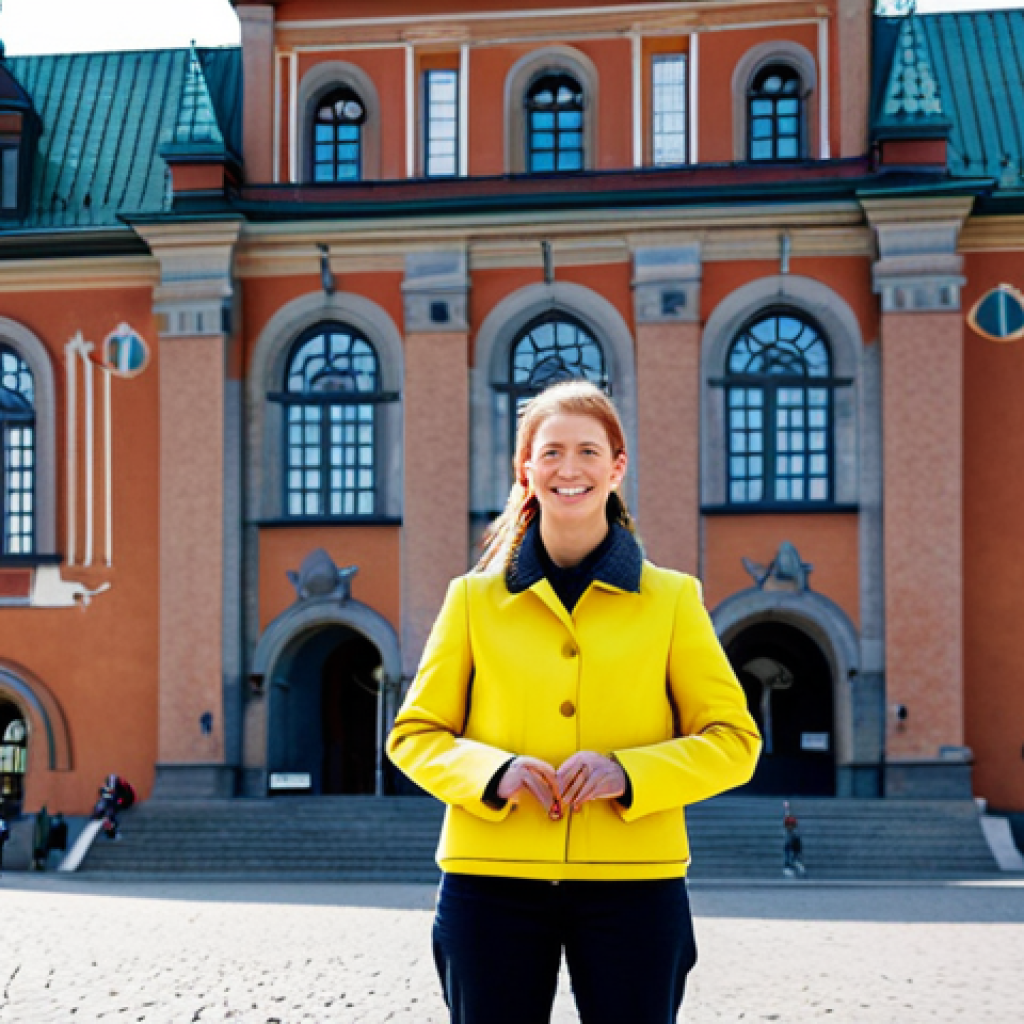 Modern Architect in Stockholm**
"A confident female architect, fully clothed in a stylish yet modest Scandinavian design outfit, standing in front of the Stockholm City Hall, professional attire, safe for work, perfect anatomy, natural proportions, daylight, architectural photography, high quality, appropriate content, family-friendly."
**
