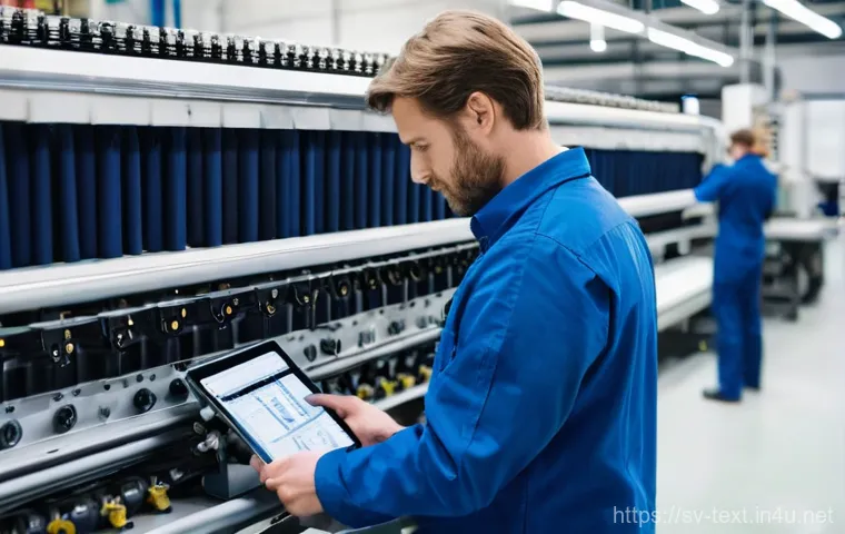 섬유기사 실기시험의 중요성 - **Prompt:** An expansive, high-tech Swedish textile factory floor, clean and efficiently organized. ...