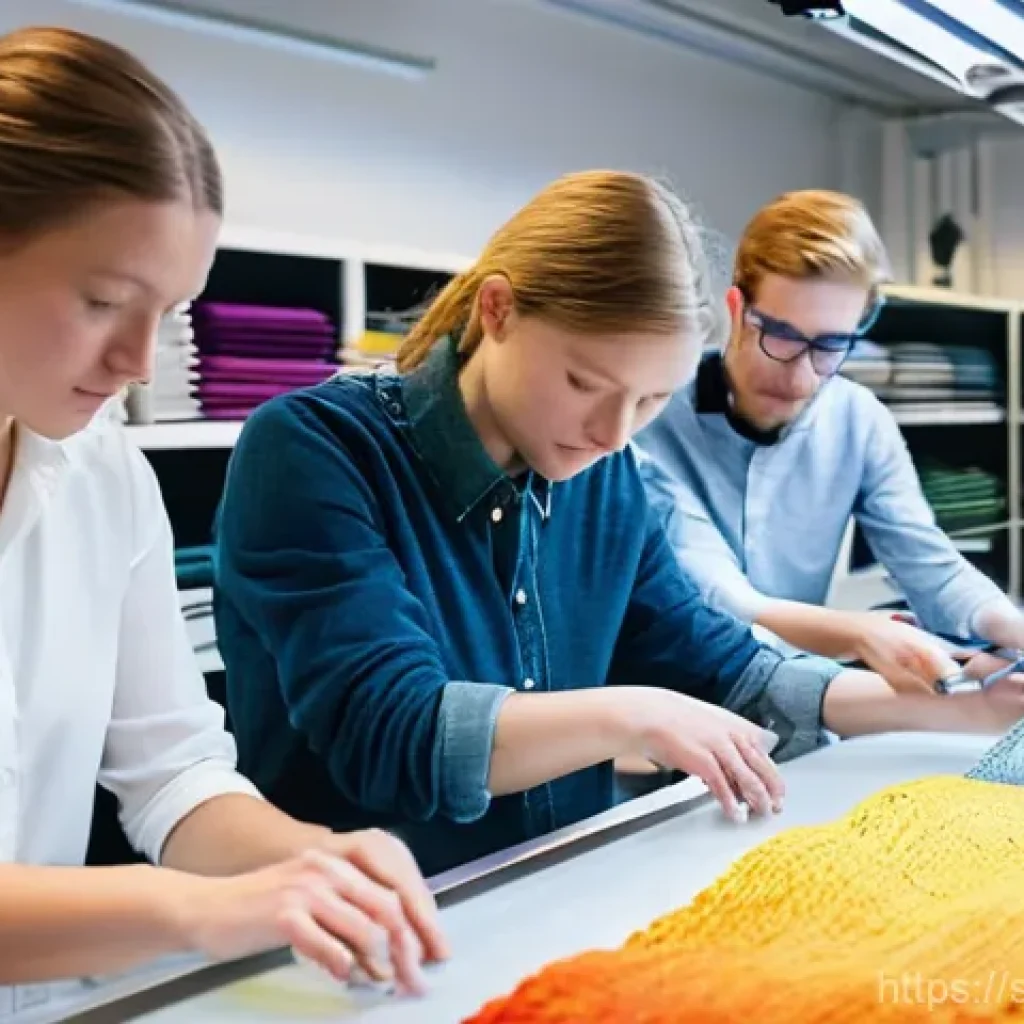 섬유기사 시험 난이도 - **A bustling and brightly lit textile innovation laboratory at Textilhögskolan (The Swedish School o...