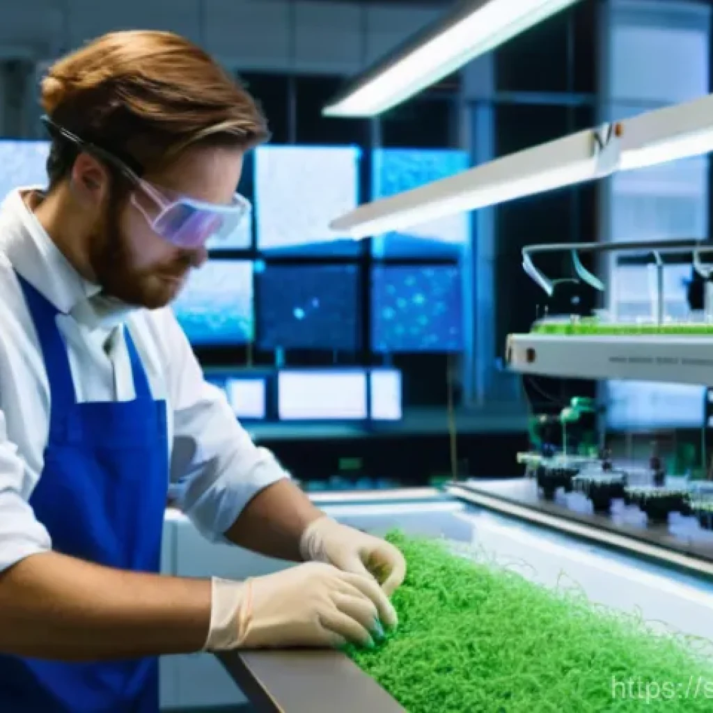 섬유기사와 실기시험 대비 성공 사례 - **Prompt:** A vibrant, futuristic textile innovation lab in Bor&aring;s, Sweden, with a focus on sustainab...
