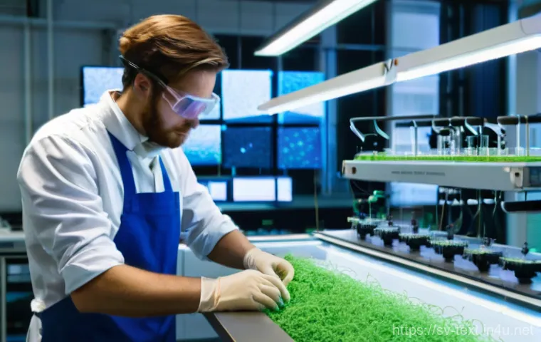 섬유기사와 실기시험 대비 성공 사례 - **Prompt:** A vibrant, futuristic textile innovation lab in Borås, Sweden, with a focus on sustainab...