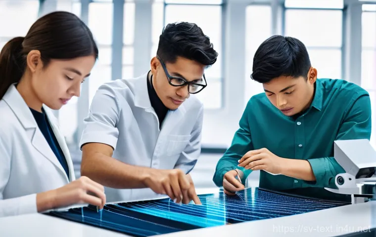 섬유기사와 직업 만족도 - **Modern Textile Innovation Hub:**
"A vibrant, high-tech textile engineering laboratory filled w...