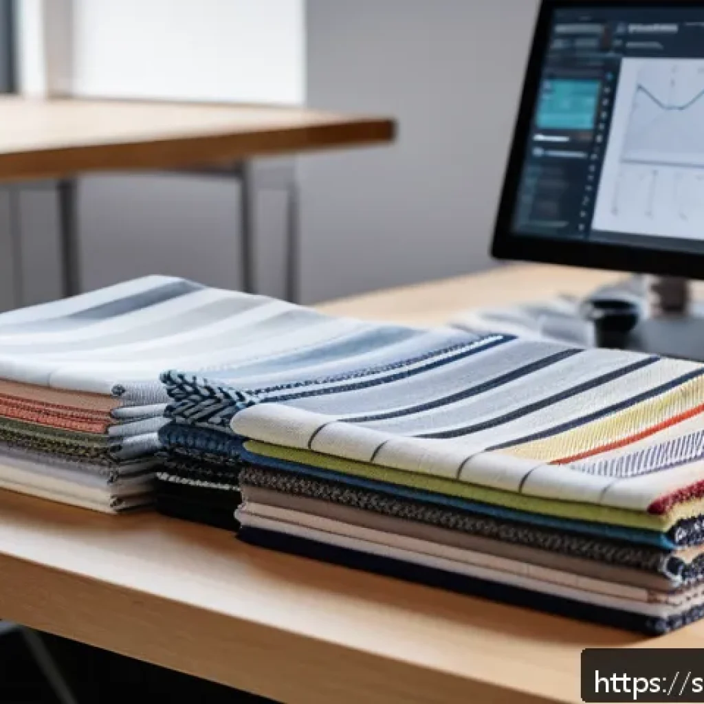 섬유기사 면접 예상 질문 - A modern textile engineer’s workspace in a Scandinavian design studio, featuring detailed close-ups ...