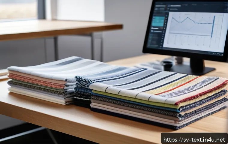 섬유기사 면접 예상 질문 - A modern textile engineer’s workspace in a Scandinavian design studio, featuring detailed close-ups ...