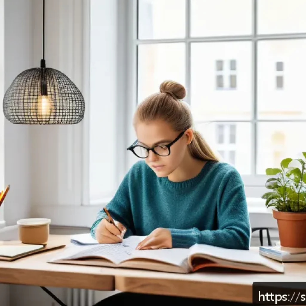 섬유기사 필기시험의 준비 전략 - A focused Swedish student studying textile technology at a cozy Scandinavian-style desk by a large w...