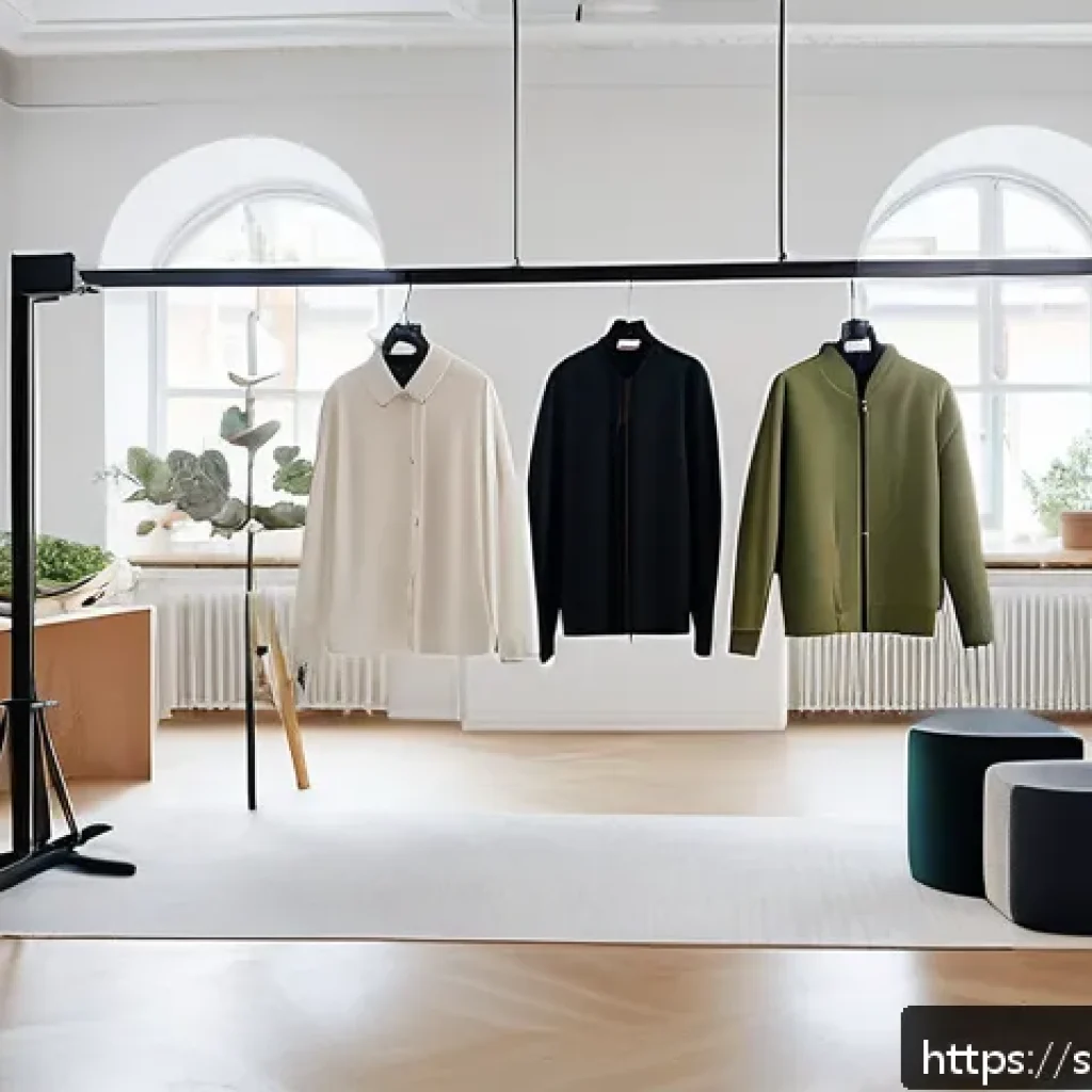 섬유기사와 자격증 트렌드 - A modern fashion designer studio in Stockholm with a diverse team collaborating on sustainable cloth...