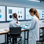 Home 20 섬유기사 시험 후기와 꿀팁 - A detailed classroom scene in a Swedish textile engineering university, showing students in a modern...