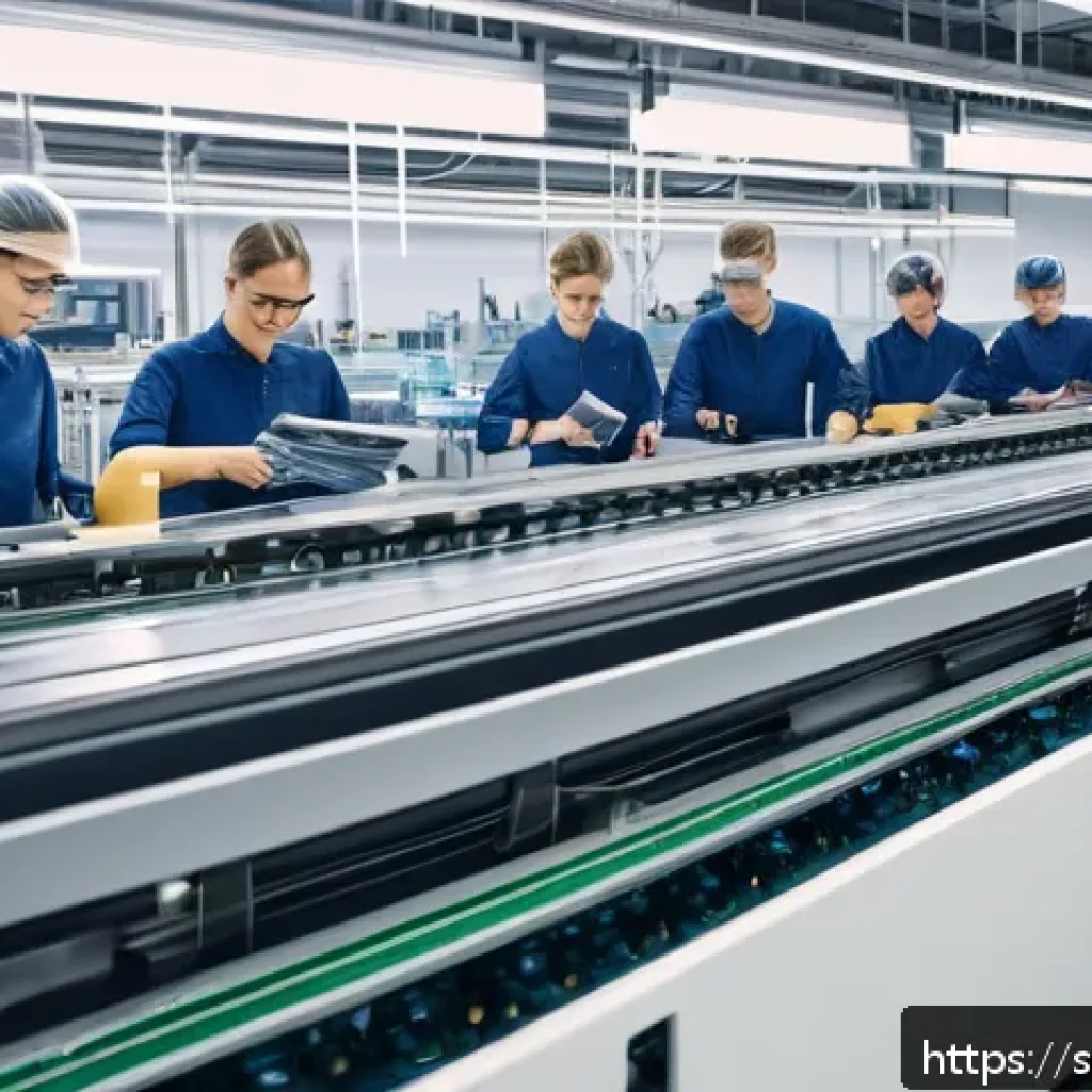 섬유기사와 직업의 안정성 - A modern Swedish textile factory interior featuring advanced automation and robotics, with sleek ind...