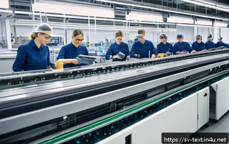 섬유기사와 직업의 안정성 - A modern Swedish textile factory interior featuring advanced automation and robotics, with sleek ind...