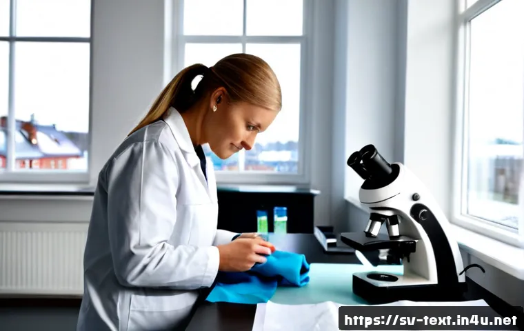Home 17 섬유기사 자격증 취득 후의 이점 - Photorealistic Swedish textile laboratory, confident certified textile engineer in clean protective ...