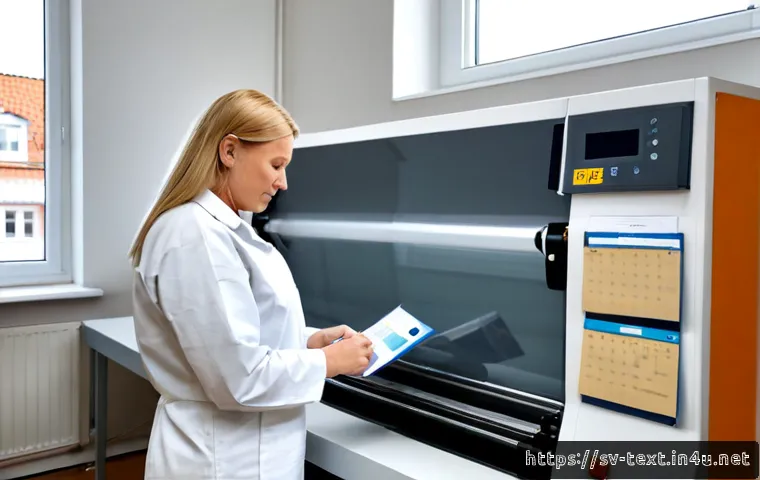 섬유기사 자격증 유효기간 - Photorealistic Swedish textile laboratory scene, a middle-aged textile technician in clean protectiv...